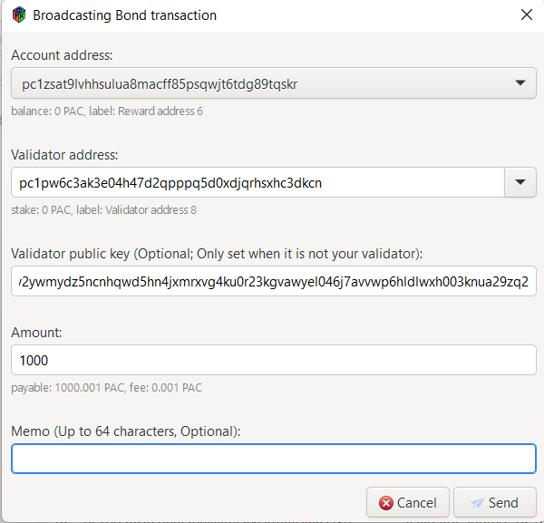 Bond Transaction Dialog