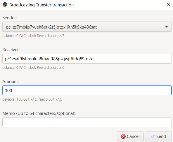 Transfer Transaction Dialog