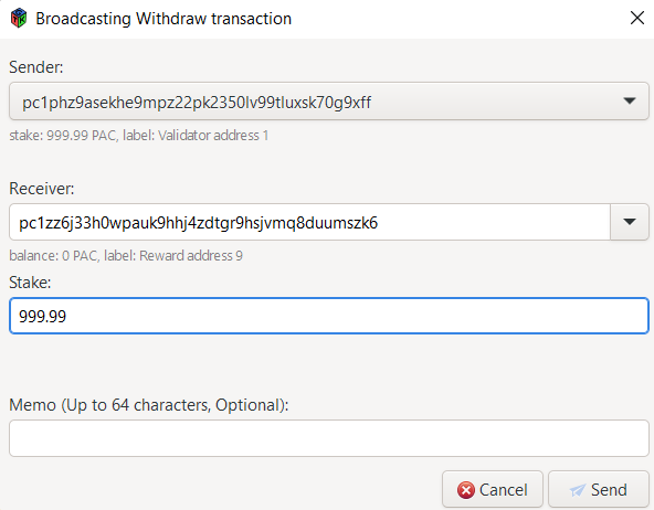 Withdraw Transaction Dialog